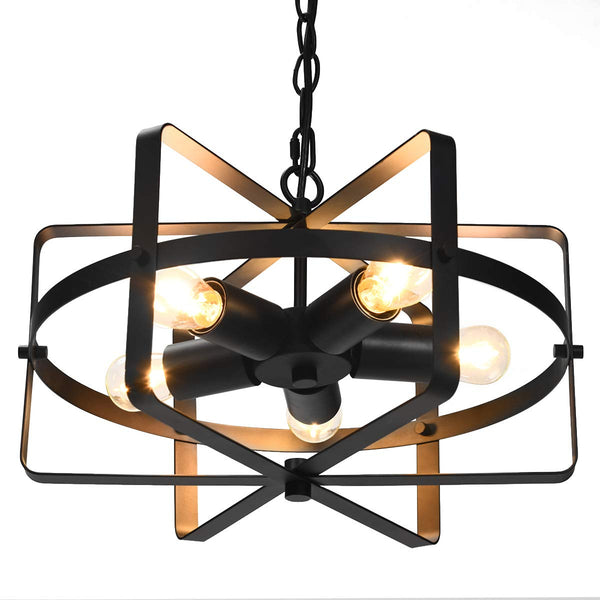 ARLIME 5 Lights Chandelier, Industrial Style Drum Shape Round Ceiling Lamp
