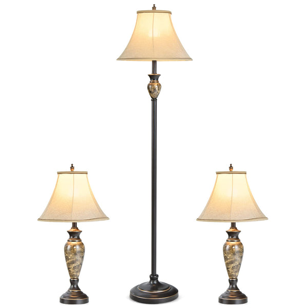 Table and Floor Lamp Set, 3-Piece Traditional Style Lamp Set