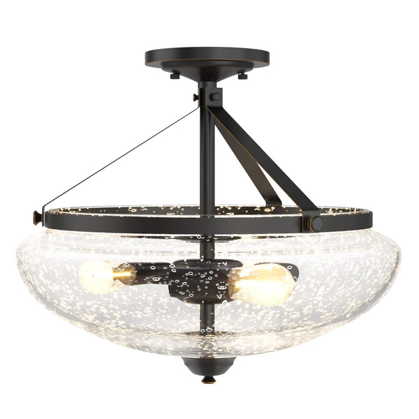 Glass Ceiling Light Fixture, Seeded Glass Shade