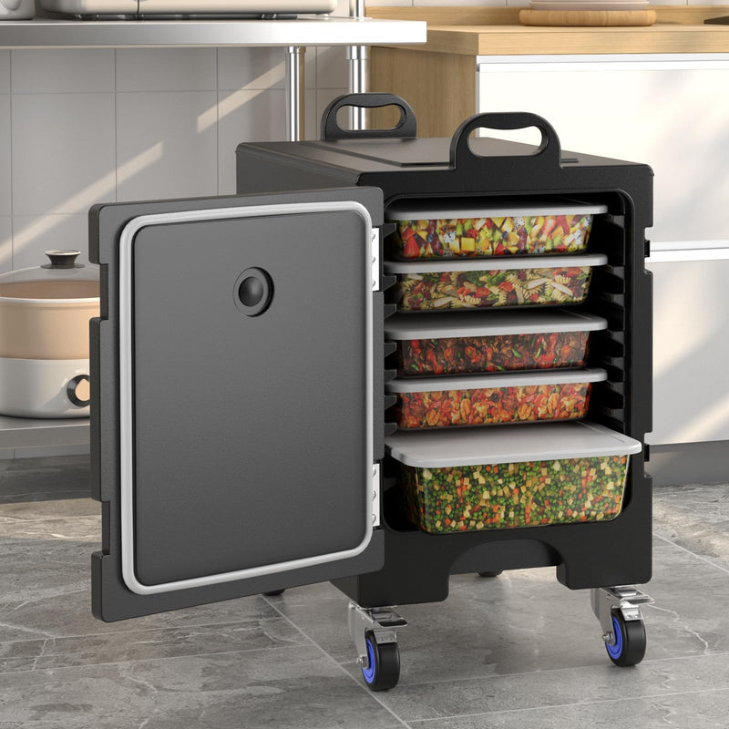 ARLIME Insulated Food Pan Carrier with Wheels, End-Loading Hot Box for 5 Full-Size Pans