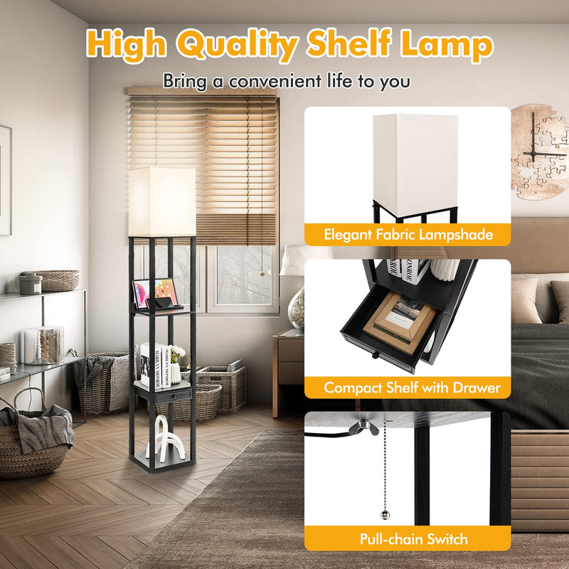 Floor Lamp with Shelves and Drawer