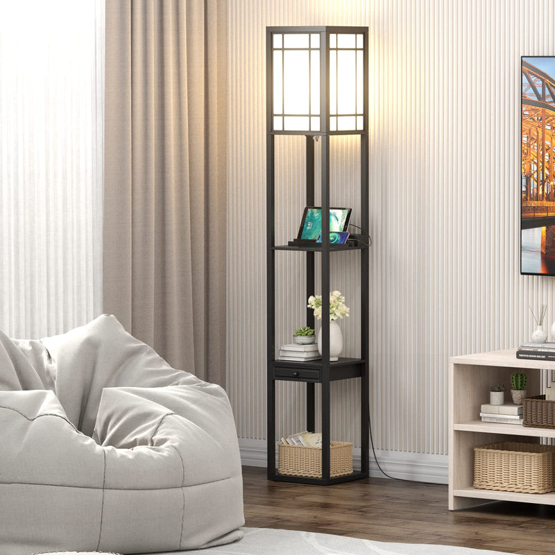 ARLIME Floor Lamp with Shelves and Drawer