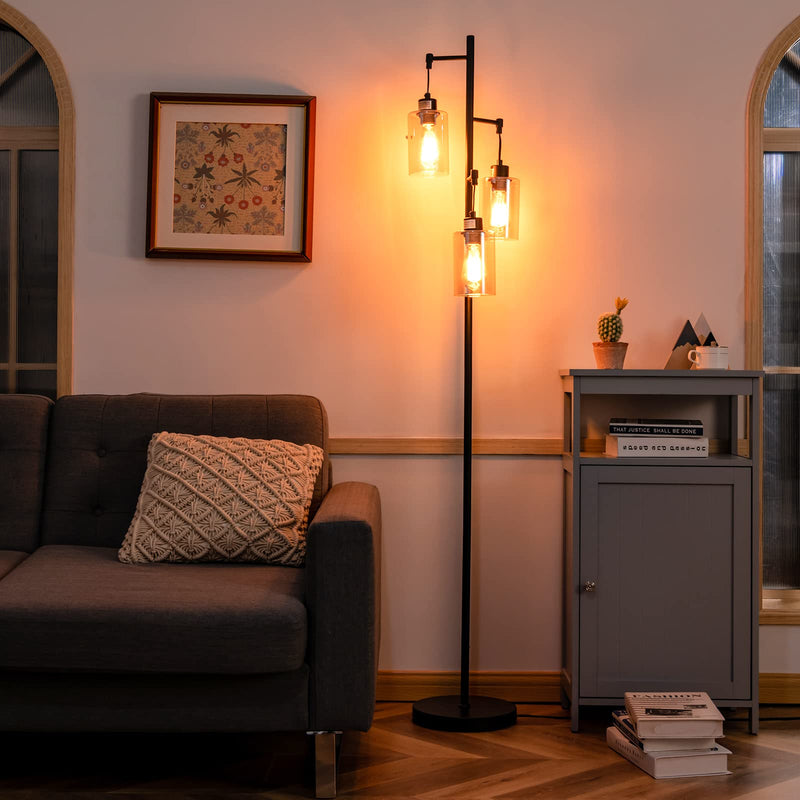 ARLIME 3 Lights Floor Lamp, Retro Floor Lamp with 3-Head Hanging Amber Glass Shade
