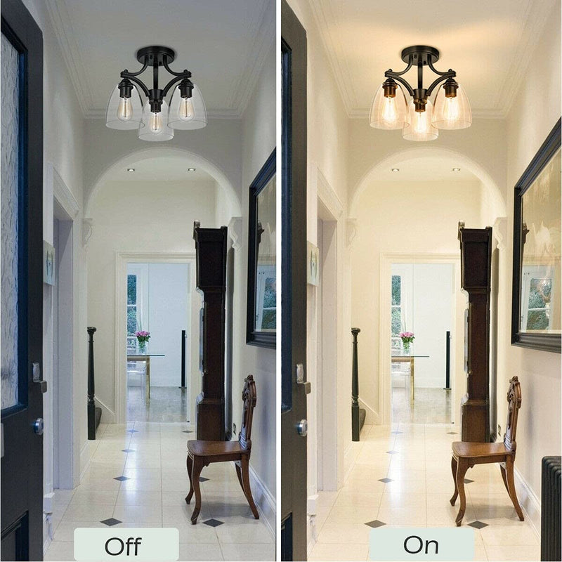 ARLIME Ceiling Light Fixture, 3-Light Semi Flush Mount Ceiling Lamp with Glass Shade