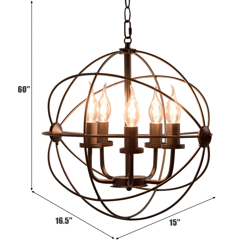 Pendant Light, Industrial 5-Light Metal Chandelier, Rustic Ceiling Hanging Light with Iron Tube & 59" Chain