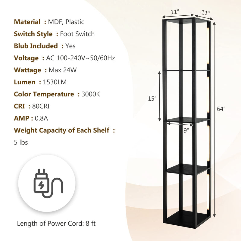 ARLIME Floor Lamp with Shelves, 64 Inches Modern Shelf Floor Lamp