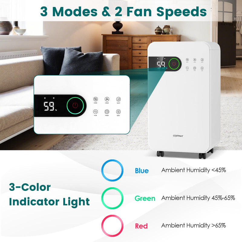 Dehumidifier for Basement, 32 Pints Dehumidifier with Sleep Mode, 24H Timer, 3-Color LED Indicator Light