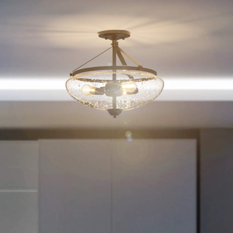 Glass Ceiling Light Fixture, Seeded Glass Shade