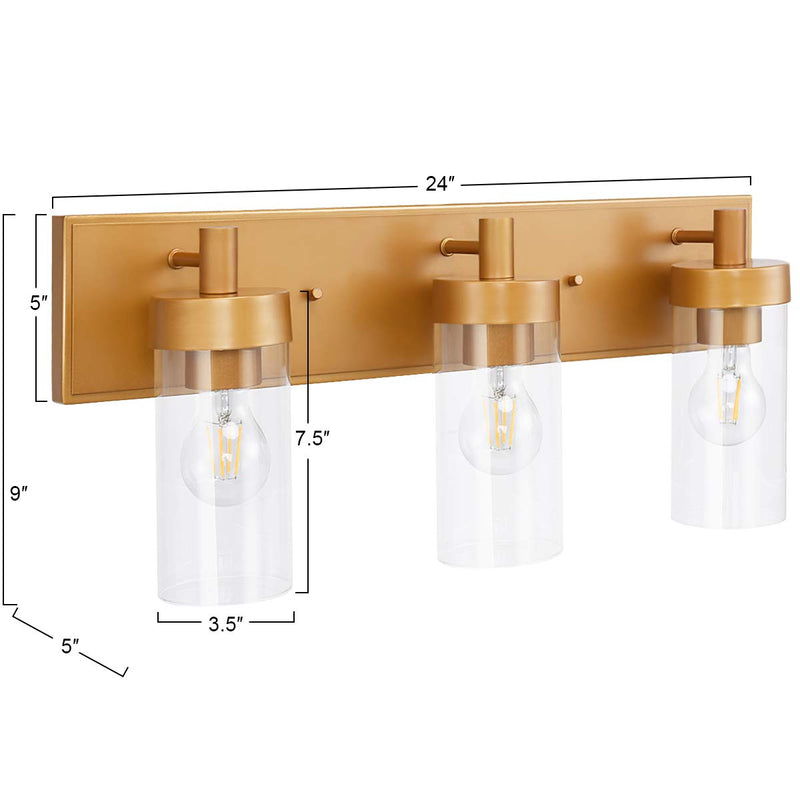 3-Light Vanity Light Bathroom Wall Mounted Glass Shade Lighting Fixture UL E26 Bedroom Wall Sconce (Gold)