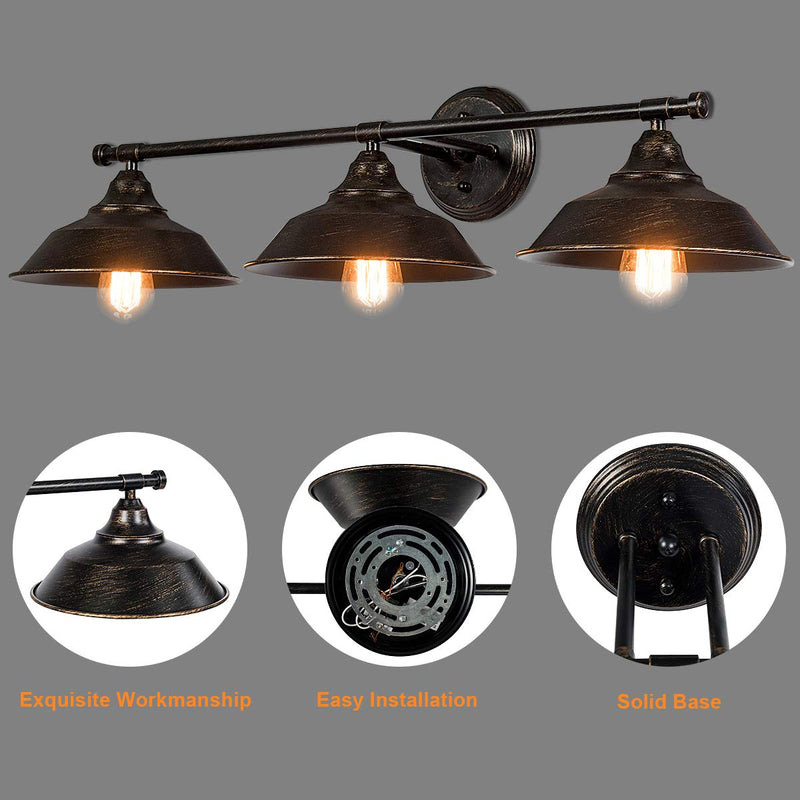Vanity Light, 3 Light Wall Sconce, Industrial Metal Wall Mount Lamp, Rustic Indoor Wall Lamp Light Shade