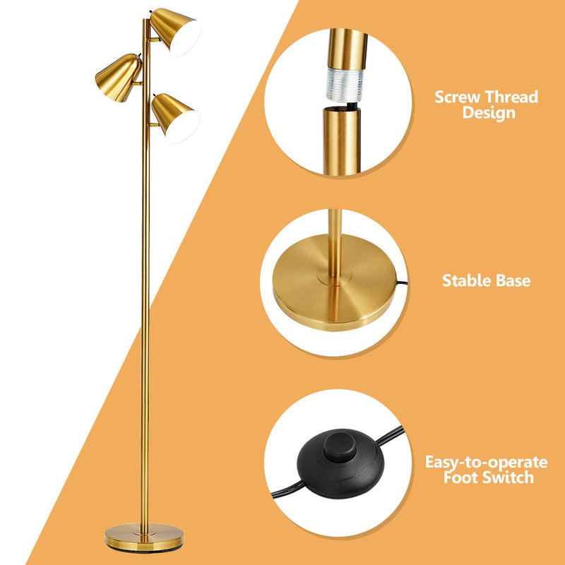 ARLIME 3-Light Floor Lamp, 64” Mid Century Modern Standing Tall Pole Lamp