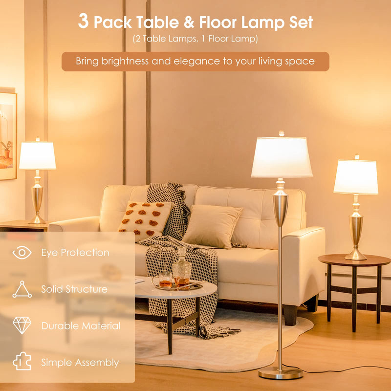 ARLIME 3 Piece Lamp Set, Modern Floor Lamp & 2 Table Lamps