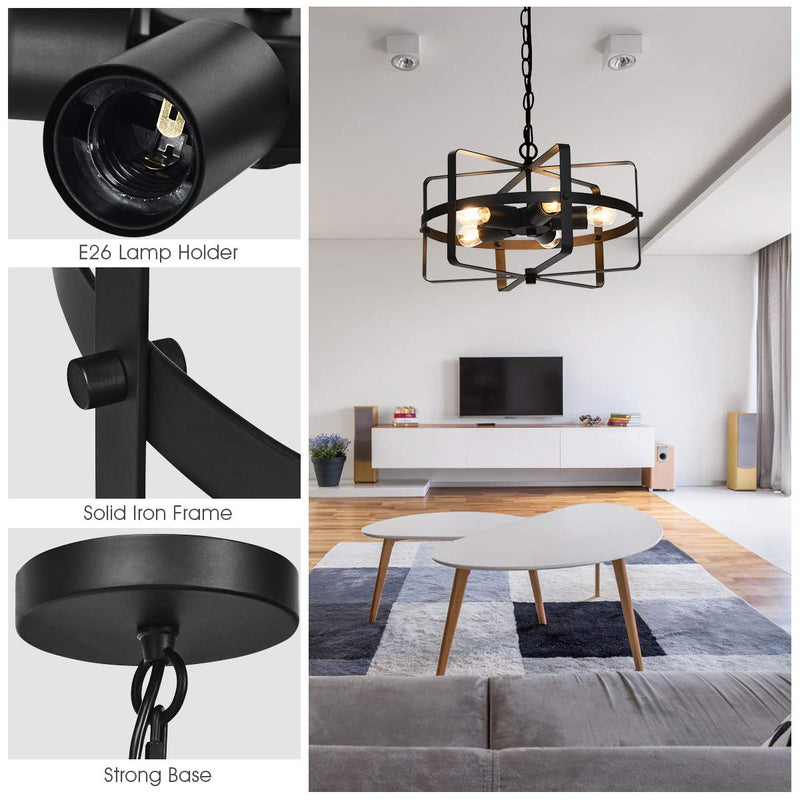 ARLIME 5 Lights Chandelier, Industrial Style Drum Shape Round Ceiling Lamp