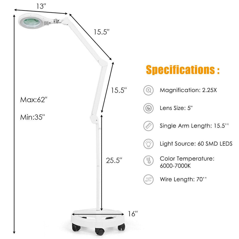 ARLIME Magnifying Floor Lamp with 5 Wheels Rolling Base