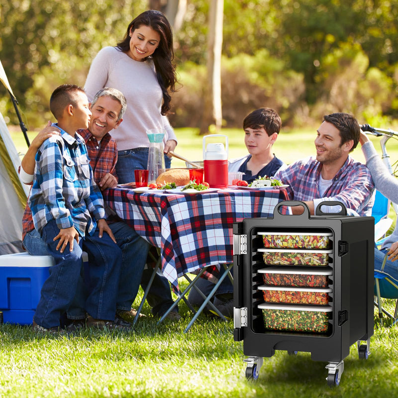 ARLIME Insulated Food Pan Carrier with Wheels, End-Loading Hot Box for 5 Full-Size Pans